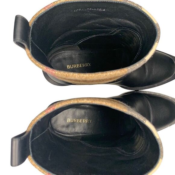 Burberry Danielle Low Calf Nova Check Heeled Boot EU 38 Leather and Wool Pull On - Picture 9 of 14